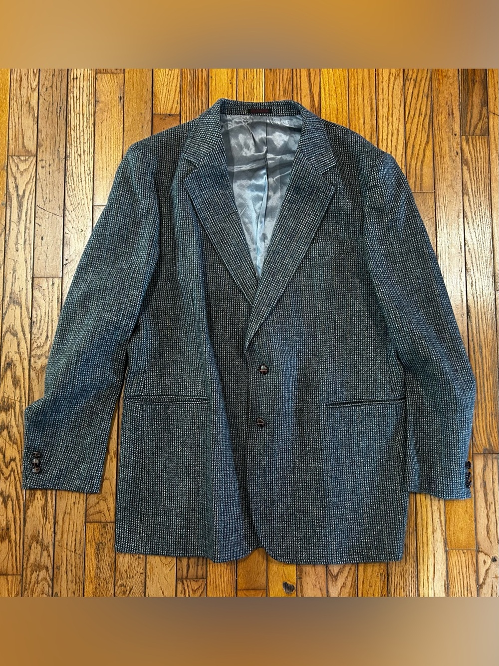 Warren Scott Men’s 46L 100% Pure Wool Charcoal Tweed Sport Coat Blazer 46 Long